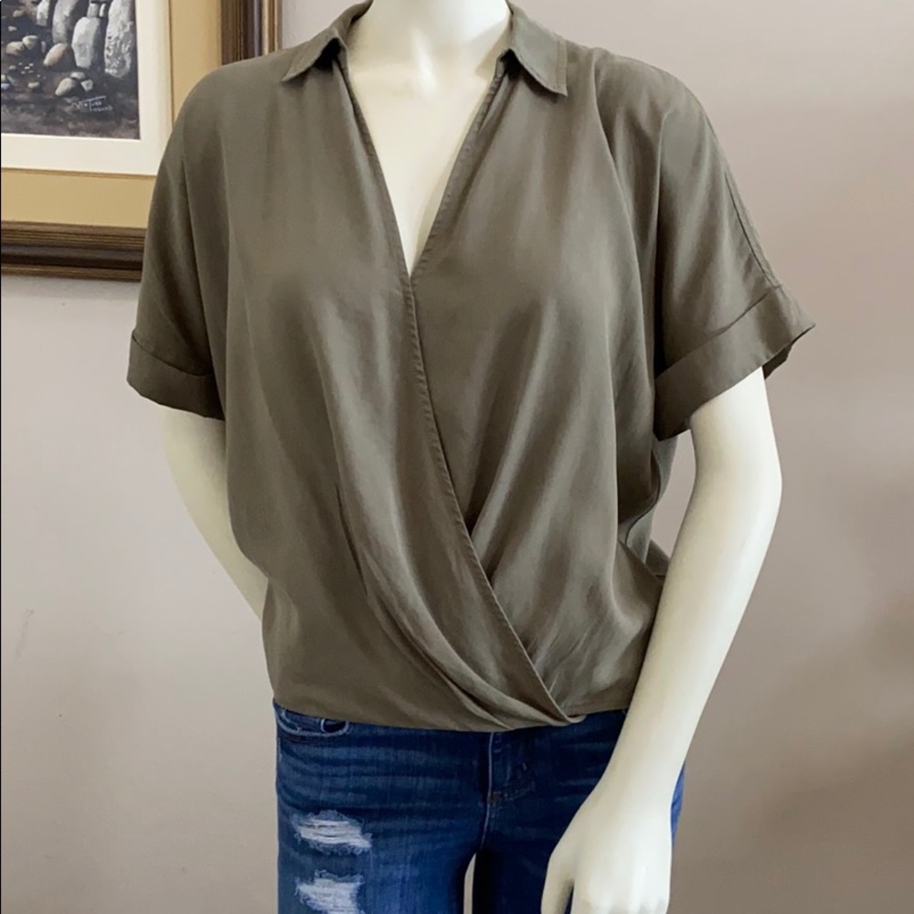 Olive short sleeve blouse